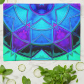 Mosaic Kaleidoscope Flower Blue Paars and Blauwgro Theedoek (Gevouwen)