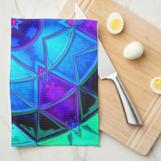 Mosaic Kaleidoscope Flower Blue Paars and Blauwgro Theedoek (Quarter Fold)