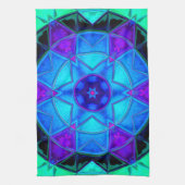 Mosaic Kaleidoscope Flower Blue Paars and Blauwgro Theedoek (Verticaal)