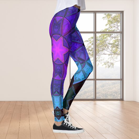 Mosaic Kaleidoscope Flower Blue Paars of Black Leggings
