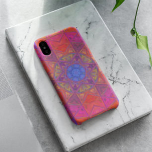 Mosaic Kaleidoscope Flower Blue Pink and Yellow Case-Mate iPhone Case