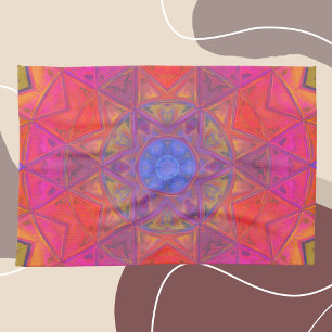 Mosaic Kaleidoscope Flower Blue Pink and Yellow Theedoek
