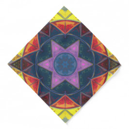 Mosaic Kaleidoscope Flower Blue Yellow and Pink Bandana