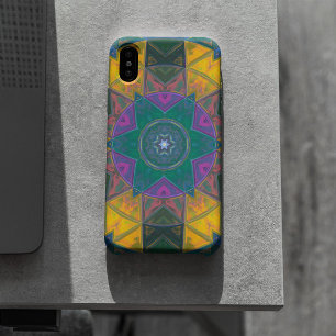Mosaic Kaleidoscope Flower Blue Yellow and Pink Case-Mate iPhone Case