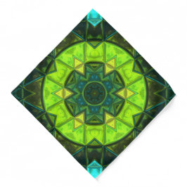Mosaic Kaleidoscope Flower Green and Blue Bandana