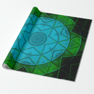 Mosaic Kaleidoscope Flower Green and Blue Cadeaupapier