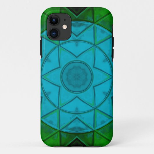 Mosaic Kaleidoscope Flower Green and Blue Case-Mate iPhone Case (Achterkant)