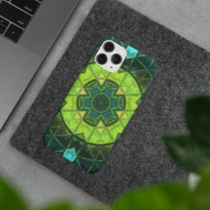 Mosaic Kaleidoscope Flower Green and Blue Case-Mate iPhone Case