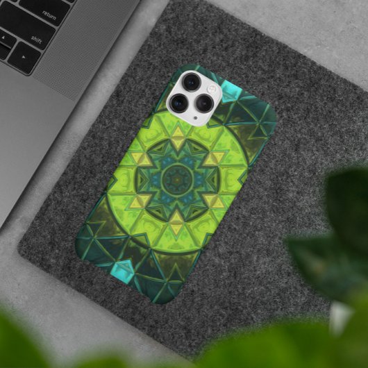 Mosaic Kaleidoscope Flower Green and Blue Case-Mate iPhone Case