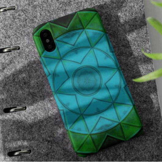 Mosaic Kaleidoscope Flower Green and Blue Case-Mate iPhone Case