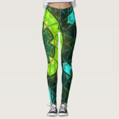 Mosaic Kaleidoscope Flower Green and Blue Leggings (Voorkant)
