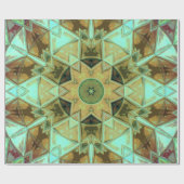 Mosaic Kaleidoscope Flower Green and Brown Cadeaupapier (Vlak)