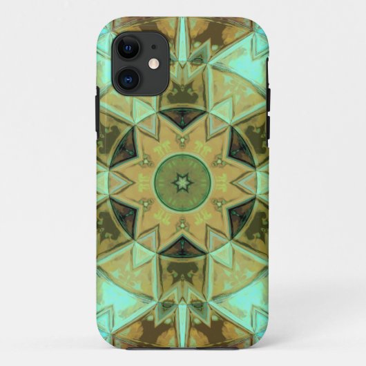 Mosaic Kaleidoscope Flower Green and Brown Case-Mate iPhone Case (Achterkant)