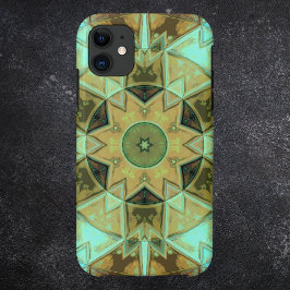 Mosaic Kaleidoscope Flower Green and Brown Case-Mate iPhone Case