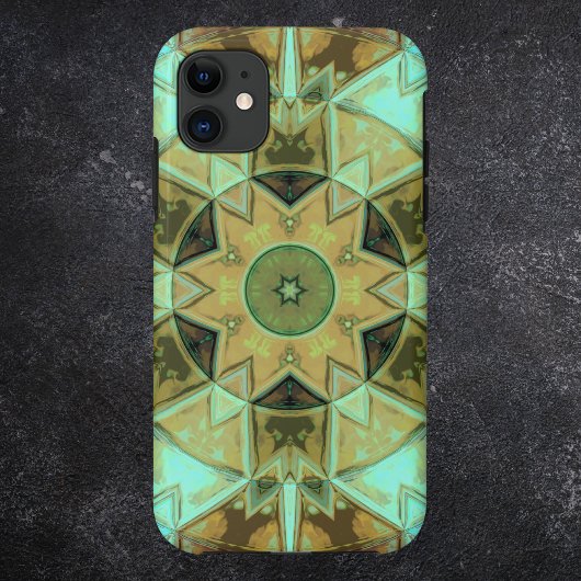 Mosaic Kaleidoscope Flower Green and Brown Case-Mate iPhone Case