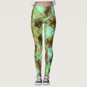 Mosaic Kaleidoscope Flower Green and Brown Leggings (Voorkant)