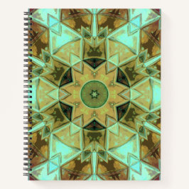 Mosaic Kaleidoscope Flower Green and Brown Notitieboek