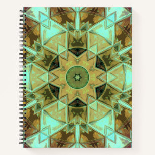 Mosaic Kaleidoscope Flower Green and Brown Notitieboek
