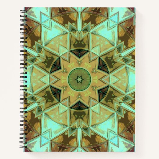 Mosaic Kaleidoscope Flower Green and Brown Notitieboek (Voorkant)