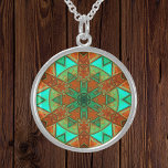 Mosaic Kaleidoscope Flower Green and Oranje Sterling Zilver Ketting<br><div class="desc">Dit mozaïekkaleidoscoopbloemontwerp is voorzien van briljante groene en oranje tegels. Een levendig geometrisch ontwerp geïnspireerd door fractals,  mandala's en gekleurde glazen mozaïeken. Haal nu dit mooie trippy ontwerp en voeg wat roebelkleurige kleuren toe aan je leven!</div>