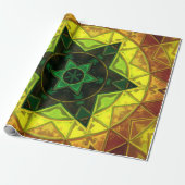 Mosaic Kaleidoscope Flower Green and Yellow Cadeaupapier (Uitgerold)