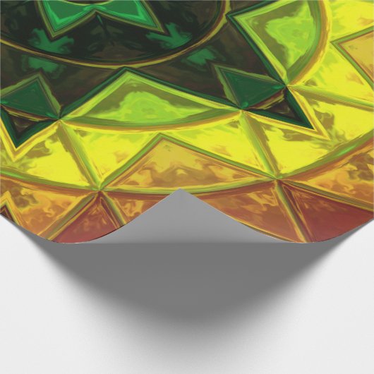 Mosaic Kaleidoscope Flower Green and Yellow Cadeaupapier (Hoek)