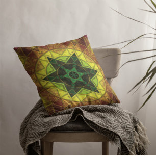 Mosaic Kaleidoscope Flower Green and Yellow Kussen
