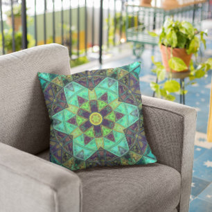Mosaic Kaleidoscope Flower Green Blauwgroen and Pa Kussen