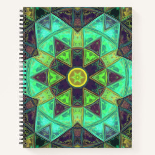 Mosaic Kaleidoscope Flower Green Blauwgroen and Pa Notitieboek