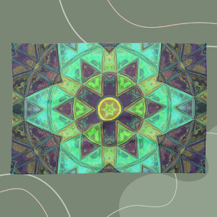 Mosaic Kaleidoscope Flower Green Blauwgroen and Pa Theedoek