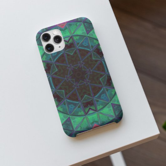 Mosaic Kaleidoscope Flower Green Blue and Pink Case-Mate iPhone Case