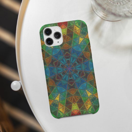 Mosaic Kaleidoscope Flower Green Blue and Yellow Case-Mate iPhone Case