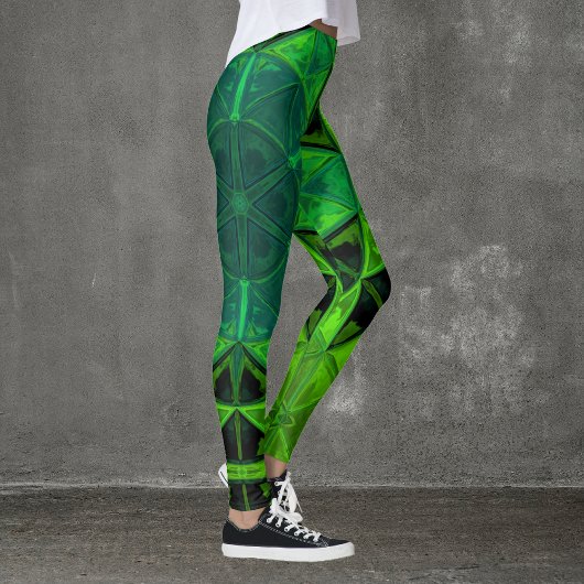 Mosaic Kaleidoscope Flower Green Leggings