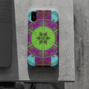 Mosaic Kaleidoscope Flower Green Paars and Blue Case-Mate iPhone Case