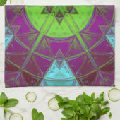 Mosaic Kaleidoscope Flower Green Paars and Blue Theedoek (Gevouwen)