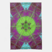 Mosaic Kaleidoscope Flower Green Paars and Blue Theedoek (Verticaal)