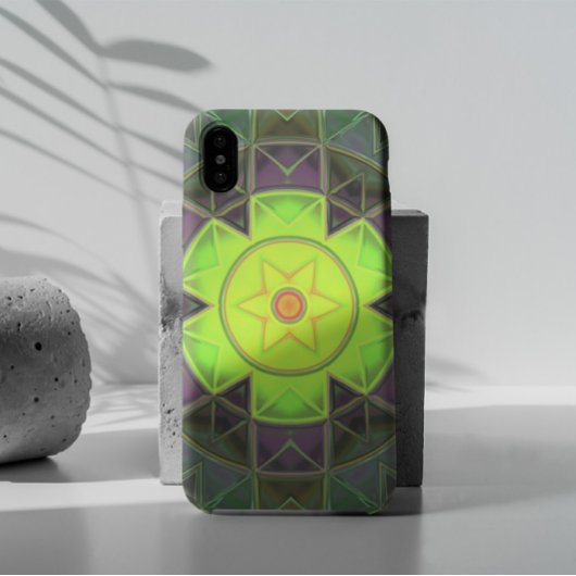 Mosaic Kaleidoscope Flower Green Paars and Yellow Case-Mate iPhone Case