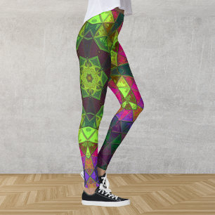 Mosaic Kaleidoscope Flower Green Roze en Paars Leggings