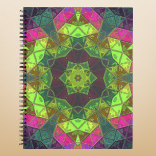 Mosaic Kaleidoscope Flower Green Roze en Paars Notitieboek