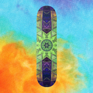 Mosaic Kaleidoscope Flower Green Yellow and Paars Persoonlijk Skateboard