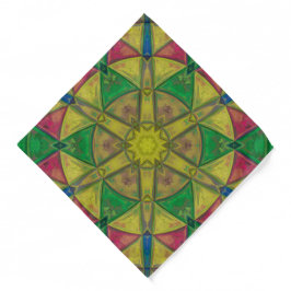 Mosaic Kaleidoscope Flower Green Yellow and Red Bandana