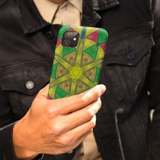 Mosaic Kaleidoscope Flower Green Yellow and Red Case-Mate iPhone Case