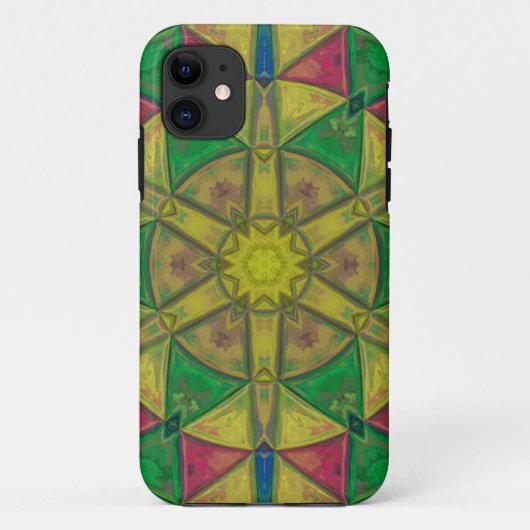 Mosaic Kaleidoscope Flower Green Yellow and Red Case-Mate iPhone Case (Achterkant)