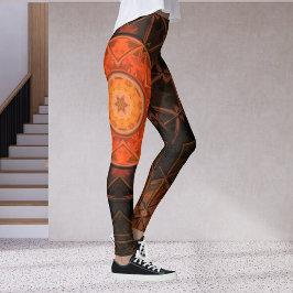 Mosaic Kaleidoscope Flower Oranje and Brown Leggings