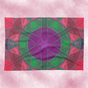 Mosaic Kaleidoscope Flower Paars Green and Pink Theedoek