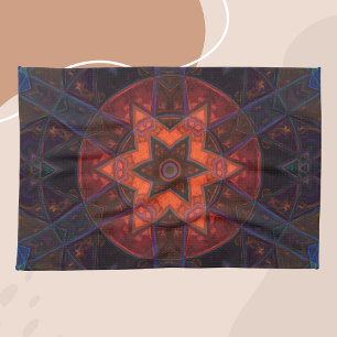 Mosaic Kaleidoscope Flower Paars Oranje and Blue Theedoek