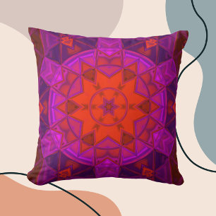 Mosaic Kaleidoscope Flower Paars Pink and Red Kussen