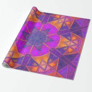 Mosaic Kaleidoscope Flower Paars Pink and Yellow Cadeaupapier