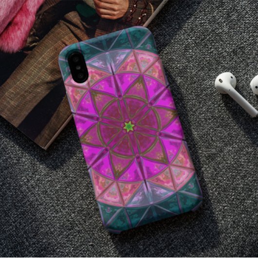 Mosaic Kaleidoscope Flower Pink and Blue Case-Mate iPhone Case