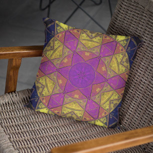 Mosaic Kaleidoscope Flower Pink and Yellow Kussen